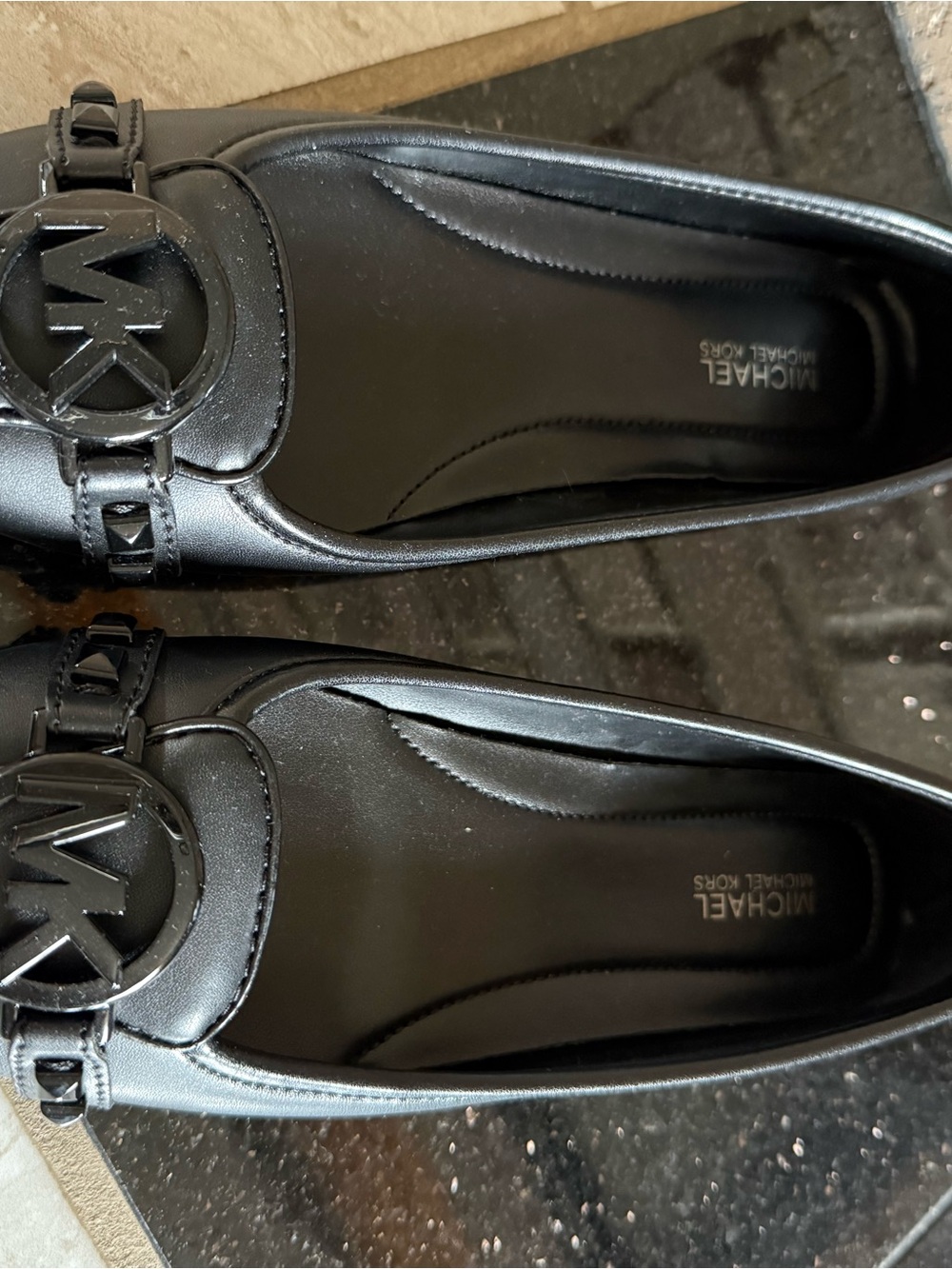 Michael Kors Black Leather MK Logo Slip-On Loafers